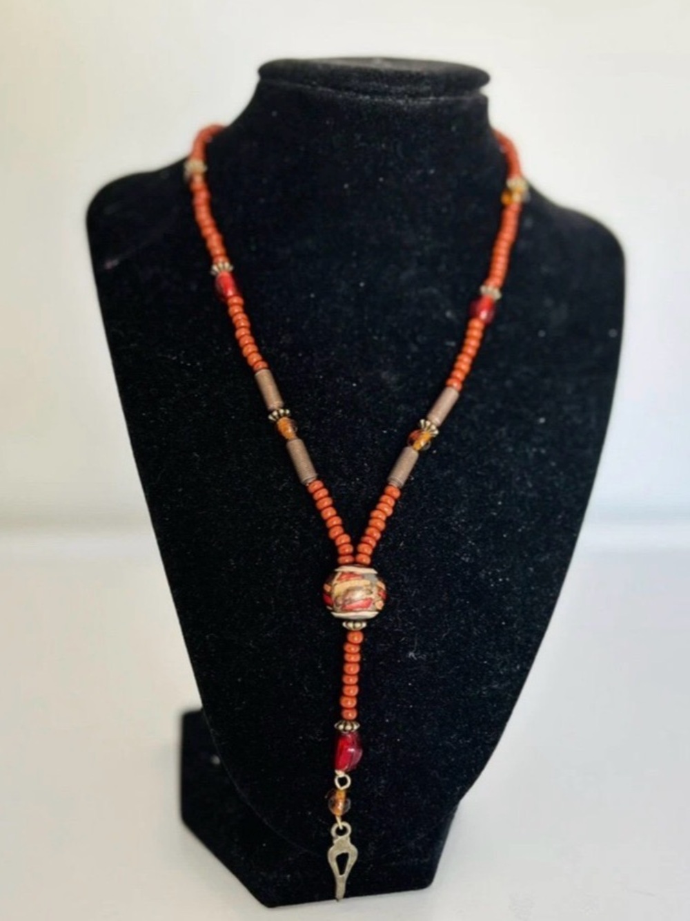 Rare "ROBERT ROSE" Beaded Glass and Brass necklace.    #88